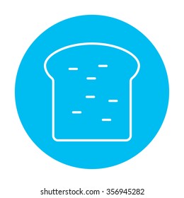 Single slice of bread line icon for web, mobile and infographics. Vector white icon on the light blue circle isolated on white background.