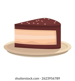 Single slice of chocolate cake is sitting on a plate, with layers of chocolate and filling
