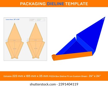 Single Slice Pizza Box, Dieline Template, 223 mm x 185 mm x 35 mm,