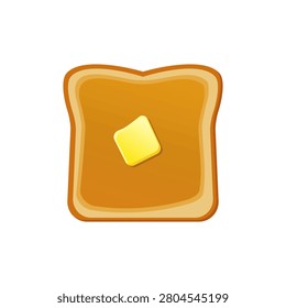A single slice of toasted bread with a melting square pat of yellow butter in the center. Minimalist flat design food illustration isolated on a white background, perfect for breakfast themes, menus, and recipe concepts.