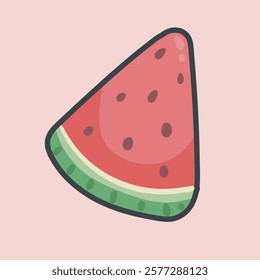 single slice watermelon with outline flat vector design