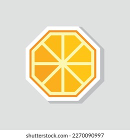 Pegatina de ilustración de diseño plano geométrico abstracto de medio naranja en una sola rebanada. Elementos simples de interfaz gráfica sana de fruta para el logotipo de la aplicación banner web aislado en fondo blanco, sin gradientes