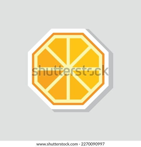 Single sliced half orange abstract geometrical flat design illustration sticker. Simple graphic healthy fruit interface elements for app icon logo web banner isolated on white background, no gradients