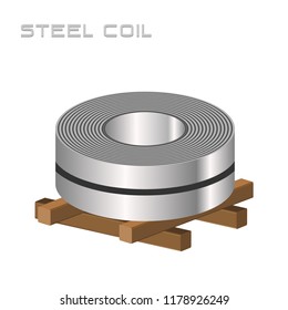 Single slitting rolled steel coil, steel, strap  Metal iron sheet industrial. Isolated vector