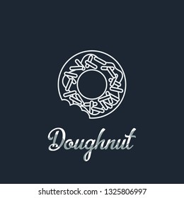 Single small bitten doughnut with sprinkles design illustration with and lineart monoline style