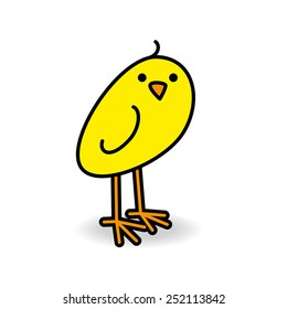 Single Small Cute Yellow Chick Staring towards camera on White Background