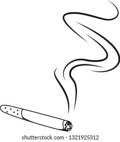 Single smoking cigarette in black and white simple  illustration. Concept of bad health.