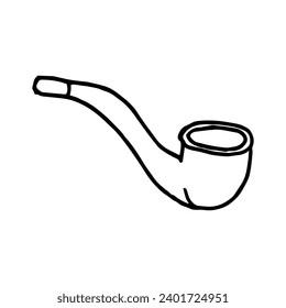 Single smoking pipe isolated on white background. Black and white vector doodle illustration.