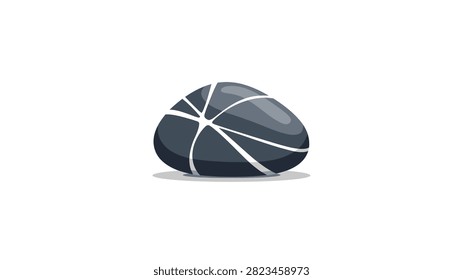 A single, smooth, dark grey pebble with white veins or stripes, isolated on a white background. The stone has a rounded, polished appearance with a subtle shadow underneath, depicted in a clean vector illustration style.