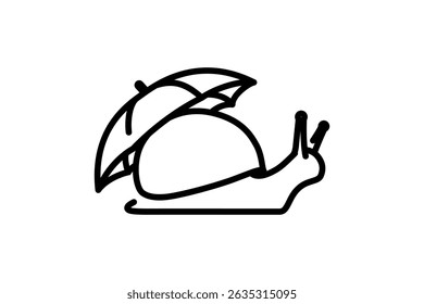 Single snail with umbrella icon design with line style. printable and editable stroke vector illustration in doodle style. Isolated on a white background. Doodle vector illustration