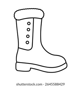a single snow boot with fur trim and button line