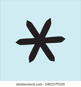 Un solo copo de nieve, líneas negras sobre un fondo azul, vector. Año Nuevo, Navidad, vacaciones, invierno, nevada, ventisca.