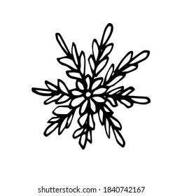Single snowflake in Doodle style isolated on a white background. The snowflake icon is hand-drawn. Christmas sketch. For new year's design and decor