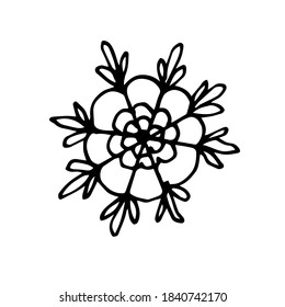 Un solo copo de nieve al estilo Doodle aislado en un fondo blanco. El icono del copo de nieve está dibujado a mano. Esbozo de Navidad. Para el diseño y la decoración de Año Nuevo