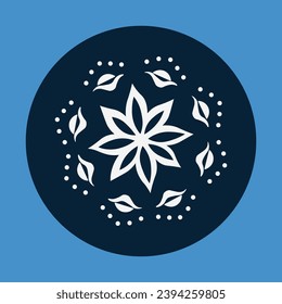 Einziger Schneeflocken-Ikone, flacher Schnee-Ikone im flachen Stil. Ornament in Form einer Mandala. Geometrisches kreiselement aus Vektorgrafik