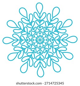 Floco de neve isolado em fundo transparente. Desenho de linha. Ilustração de vetor desenhada à mão, traçado editável. Elemento de design de inverno sazonal, clip art. Queda de neve, água congelada, cristal de gelo