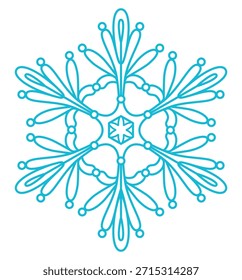 Solo copo de nieve aislado sobre fondo transparente. Dibujo de líneas. Ilustración vectorial dibujada a mano, trazo editable. Elemento estacional del diseño del invierno, arte del Clip. Nieve que cae, agua congelada, cristal de hielo