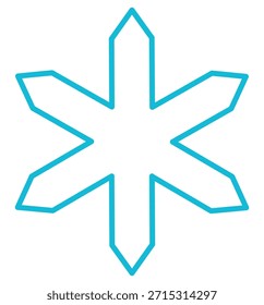 Floco de neve isolado em fundo transparente. Desenho de linha. Ilustração de vetor desenhada à mão, traçado editável. Elemento de design de inverno sazonal, clip art. Queda de neve, água congelada, cristal de gelo