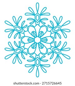 Floco de neve isolado em fundo transparente. Desenho de linha. Ilustração de vetor desenhada à mão, traçado editável. Elemento de design de inverno sazonal, clip art. Queda de neve, água congelada, cristal de gelo