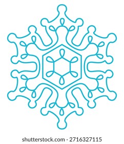 Single snowflake isolated on transparent background. Line drawing. Hand drawn vector illustration, editable stroke. Seasonal winter design element, clip art. Falling snow, frozen water, ice crystal