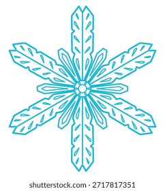Single snowflake isolated on transparent background. Line drawing. Hand drawn vector illustration, editable stroke. Seasonal winter design element, clip art. Falling snow, frozen water, ice crystal
