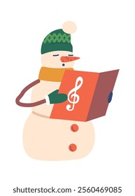 Single snowman singing christmas carol