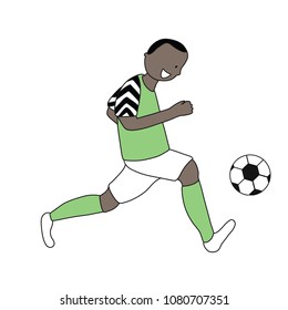 Single soccer player of the football team of Nigeria kicking a football ball. Footballer Vector Isolated white background.