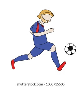 Single soccer player of the football team of Iceland kicking a football ball. Footballer Vector Isolated white background.