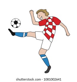 Single soccer player of the football team of Croatia kicking a football ball. Footballer Vector Isolated white background.