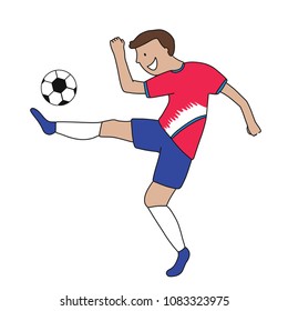 Single soccer player of the football team of Costa Rica kicking a football ball. Footballer Vector Isolated white background.