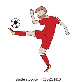 Single soccer player of the football team of Serbia kicking a football ball. Footballer Vector Isolated white background.