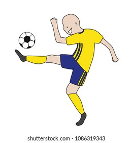 Single soccer player of the football team of Sweden kicking a football ball. Footballer Vector Isolated white background.