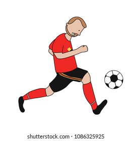 Single soccer player of the football team of Belgium kicking a football ball. Footballer Vector Isolated white background.