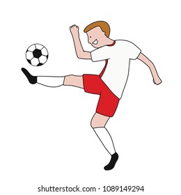 Single soccer player of the football team of Poland kicking a football ball. Footballer Vector Isolated white background.