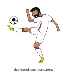 Single soccer player of the football team of Tunisia kicking a football ball. Footballer Vector Isolated white background.