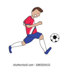 Single soccer player players of the football team of Costa Rica kicking a football ball. Footballer Vector Isolated white background.