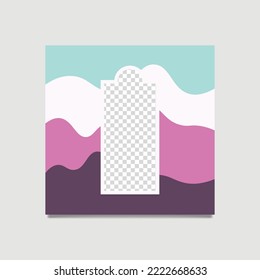 Single social media post template with high and narrow image space within blue, white, and purple  colored wave. Suitable for commerce, internet advertising, and product display.
