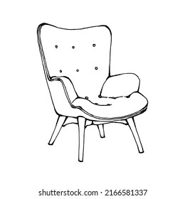 Single Sofa Drawing, Hand Drawn Furniture Illustration