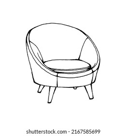 Single Sofa Drawing, Hand Drawn Furniture Illustration