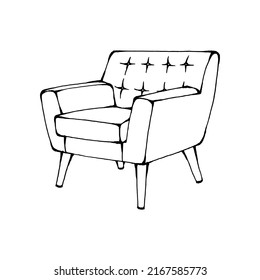 Single Sofa Drawing, Hand Drawn Furniture Illustration