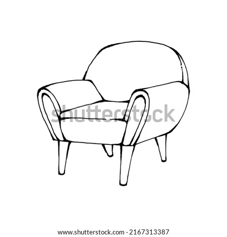 Single Sofa Drawing, Hand Drawn Furniture Illustration