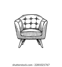 Single sofa, lounge chair, hand drawn illustration vector