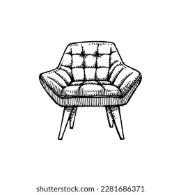 sofá individual, tumbona, vector de ilustración dibujado a mano