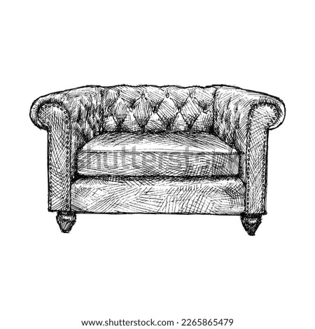 Single Sofa, Lounge Chair, Hand Drawn Furniture Illustration