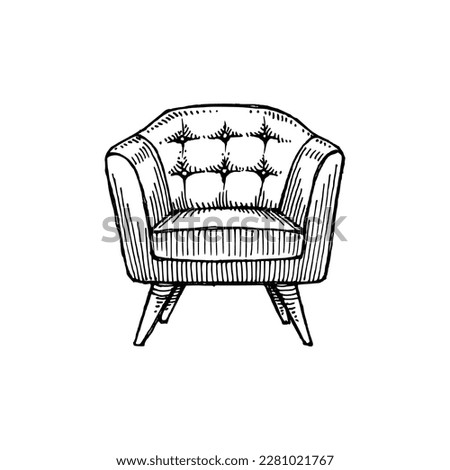 Single sofa, lounge chair, hand drawn illustration vector