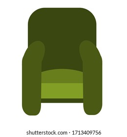 Single soft green chair with large armrests isolated on a white background. Vector illustration in flat style. Collection of furniture for bedroom, office, living room