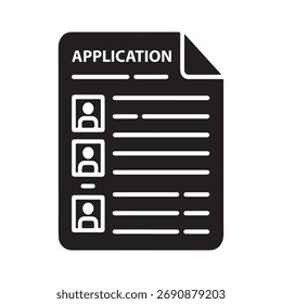 Um único ícone sólido representando um formulário de aplicativo, adequado para interfaces digitais e materiais de impressão. Apresenta linhas limpas e uma aparência profissional.