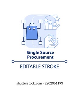 Single Source Procurement Light Blue Concept Icon. Purchasing Strategy Example Abstract Idea Thin Line Illustration. Isolated Outline Drawing. Editable Stroke. Arial, Myriad Pro-Bold Fonts Used