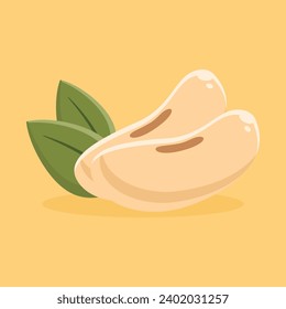 Single soybean and leaf symbols designed in flat cartoon style. Vector illustrations. Glycine max L.