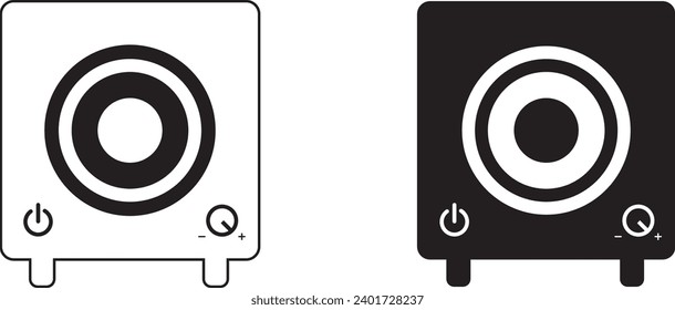 single speaker icon silhouette with power on off and volume button